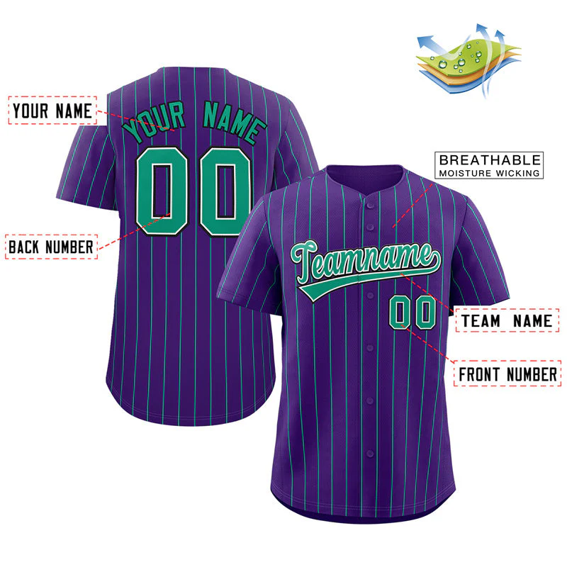 Custom Purple Teal-Black Stripe Fashion Authentic Baseball Jersey - Image 2