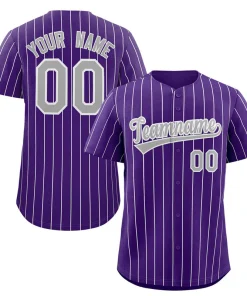 Custom Purple Gray-White Stripe Fashion Authentic Baseball Jersey