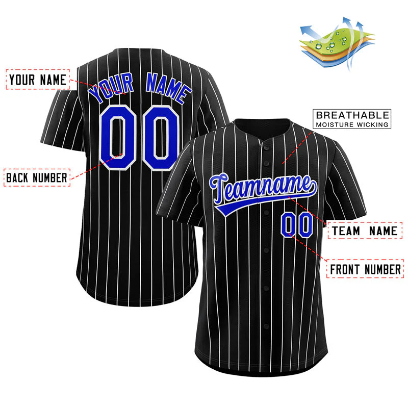 Custom Black Royal-White Stripe Fashion Authentic Baseball Jersey - Image 2