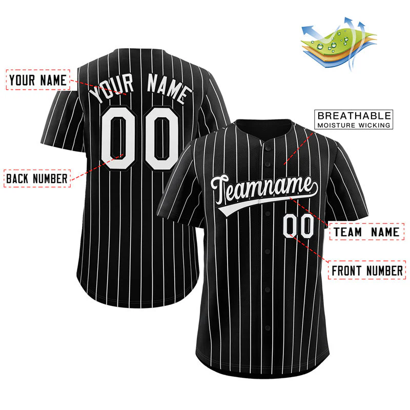 Custom Black White Stripe Fashion Authentic Baseball Jersey - Image 2