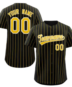 Custom Black Gold-White Stripe Fashion Authentic Baseball Jersey