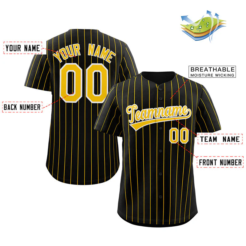 Custom Black Gold-White Stripe Fashion Authentic Baseball Jersey - Image 2