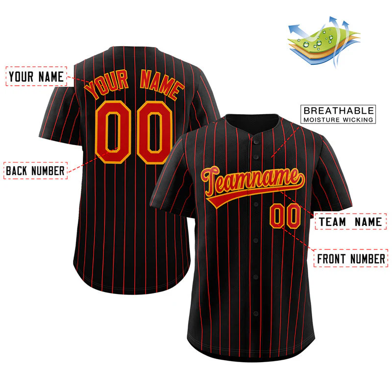 Custom Black Red-Orange Stripe Fashion Authentic Baseball Jersey - Image 2