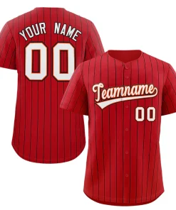 Custom Red White-Black Stripe Fashion Authentic Baseball Jersey