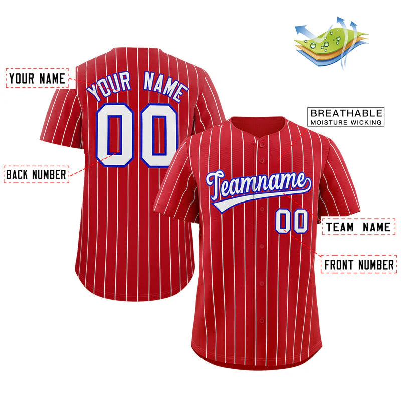 Custom Red White-Royal Stripe Fashion Authentic Baseball Jersey - Image 2