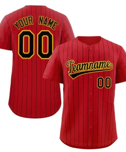 Custom Red Black-Yellow Stripe Fashion Authentic Baseball Jersey