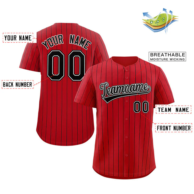 Custom Red Black-White Stripe Fashion Authentic Baseball Jersey - Image 2
