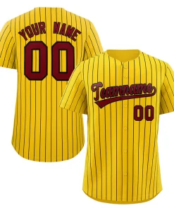 Custom Yellow Crimson-Black Stripe Fashion Authentic Baseball Jersey