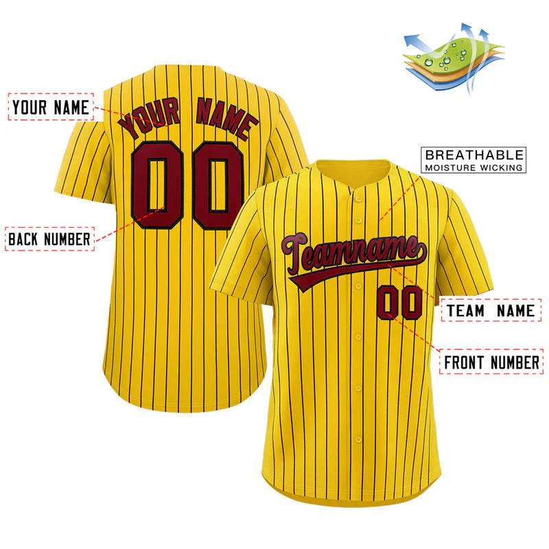 Custom Yellow Crimson-Black Stripe Fashion Authentic Baseball Jersey - Image 2