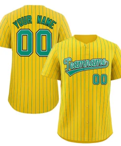 Custom Yellow Teal-Black Stripe Fashion Authentic Baseball Jersey