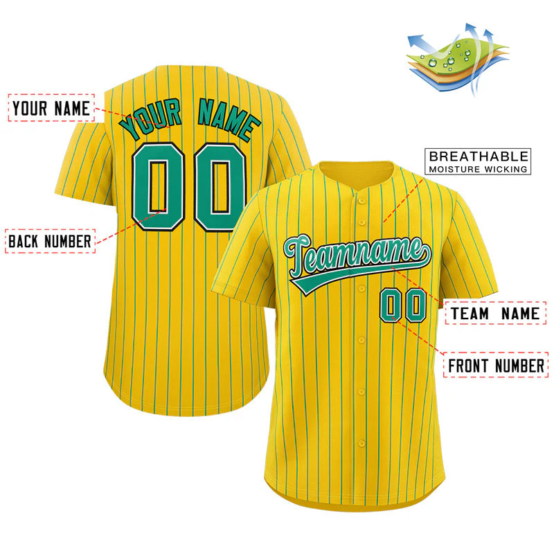 Custom Yellow Teal-Black Stripe Fashion Authentic Baseball Jersey - Image 2