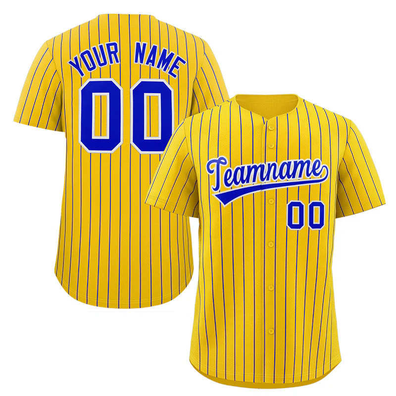 Custom Yellow Royal-White Stripe Fashion Authentic Baseball Jersey