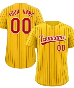 Custom Yellow Red-White Stripe Fashion Authentic Baseball Jersey
