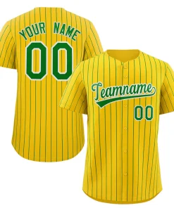 Custom Yellow Green-White Stripe Fashion Authentic Baseball Jersey