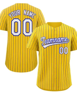 Custom Yellow White-Royal Stripe Fashion Authentic Baseball Jersey