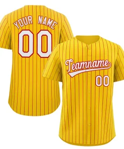 Custom Yellow White-Red Stripe Fashion Authentic Baseball Jersey