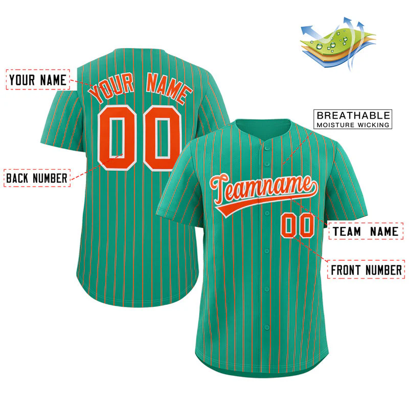Custom Teal Orange-White Stripe Fashion Authentic Baseball Jersey - Image 2