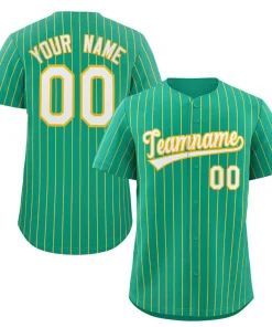 Custom Teal White-Gold Stripe Fashion Authentic Baseball Jersey