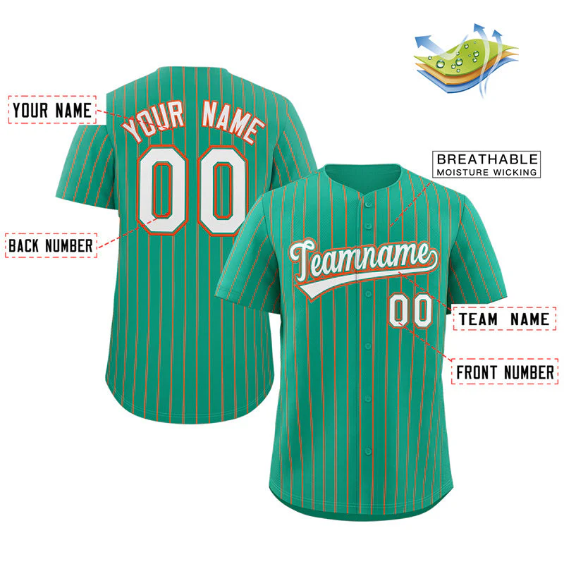 Custom Teal White-Orange Stripe Fashion Authentic Baseball Jersey - Image 2