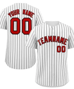 Custom White Red-Black Stripe Fashion Authentic Baseball Jersey