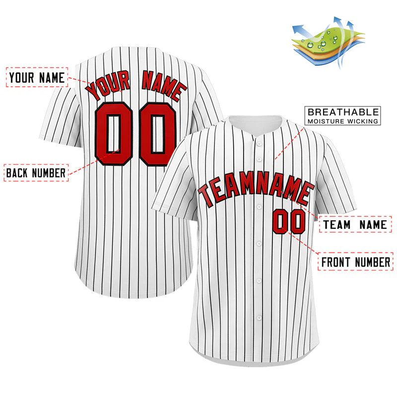 Custom White Red-Black Stripe Fashion Authentic Baseball Jersey - Image 2
