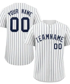 Custom White Navy Stripe Fashion Authentic Baseball Jersey