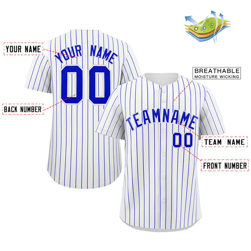 Custom White Royal Stripe Fashion Authentic Baseball Jersey - Image 2