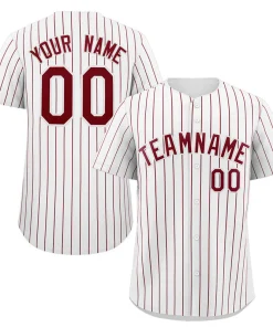 Custom White Crimson Stripe Fashion Authentic Baseball Jersey