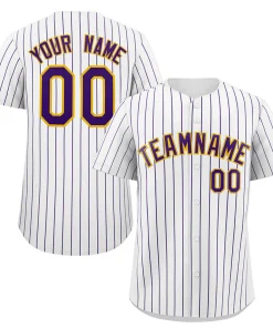 Custom White Purple-Yellow Stripe Fashion Authentic Baseball Jersey