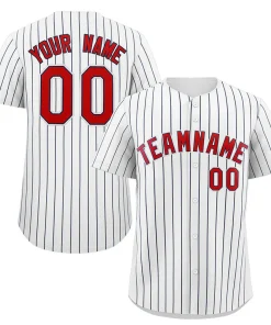 Custom White Red-Navy Stripe Fashion Authentic Baseball Jersey