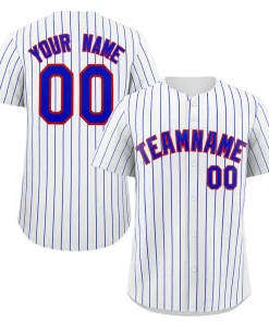 Custom White Royal-Red Stripe Fashion Authentic Baseball Jersey