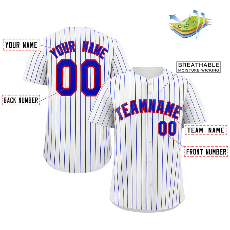 Custom White Royal-Red Stripe Fashion Authentic Baseball Jersey - Image 2