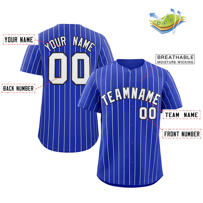 Custom Royal White-Navy Stripe Fashion Authentic Baseball Jersey - Image 2
