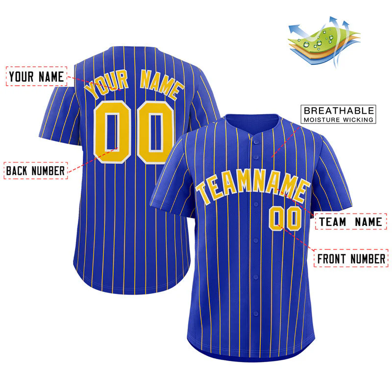 Custom Royal Gold-White Stripe Fashion Authentic Baseball Jersey - Image 2