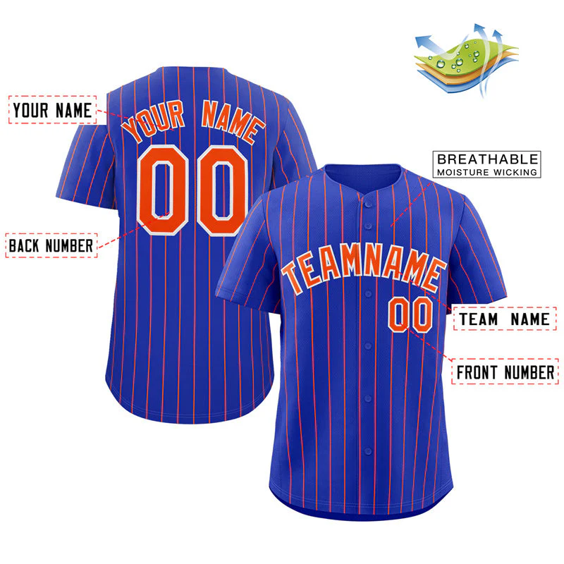 Custom Royal Orange-White Stripe Fashion Authentic Baseball Jersey - Image 2