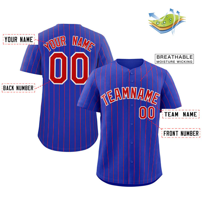 Custom Royal Red-White Stripe Fashion Authentic Baseball Jersey - Image 2