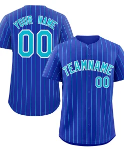 Custom Royal Aqua-White Stripe Fashion Authentic Baseball Jersey