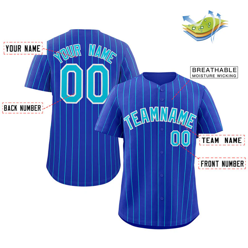 Custom Royal Aqua-White Stripe Fashion Authentic Baseball Jersey - Image 2