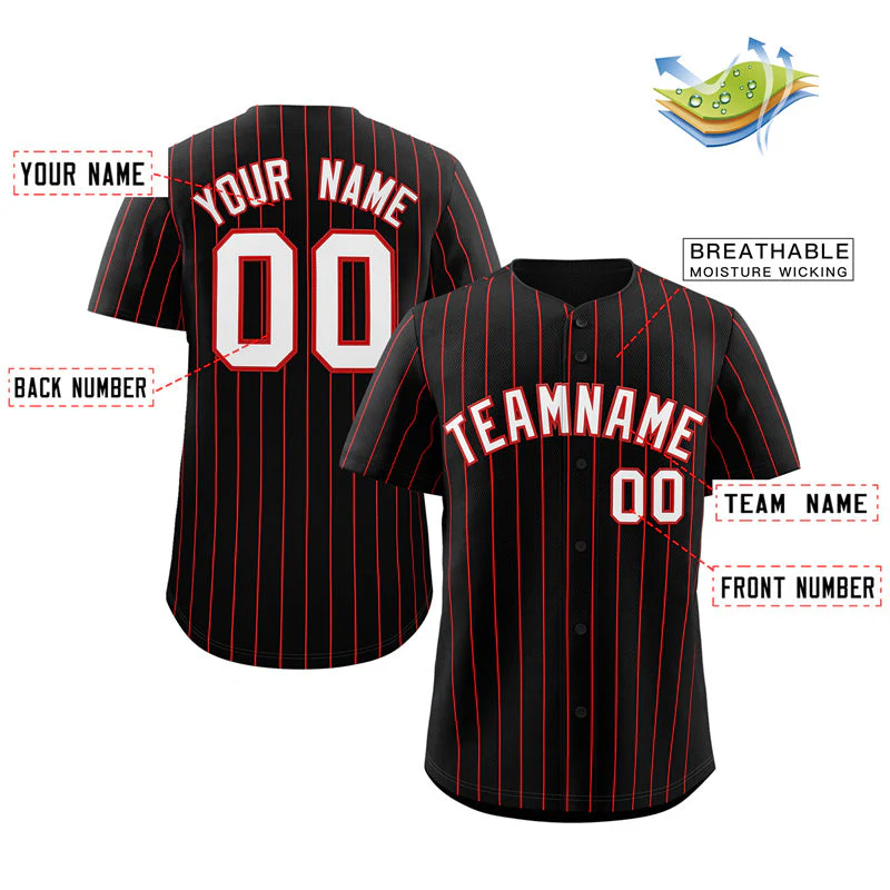 Custom Black White-Red Stripe Fashion Authentic Baseball Jersey - Image 2