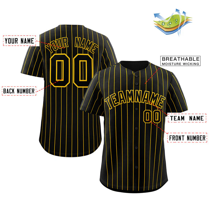 Custom Black Yellow Stripe Fashion Authentic Baseball Jersey - Image 2
