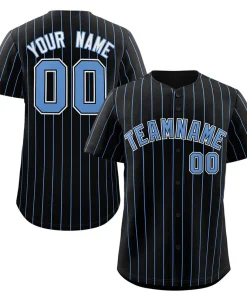 Custom Black Light Blue-White Stripe Fashion Authentic Baseball Jersey