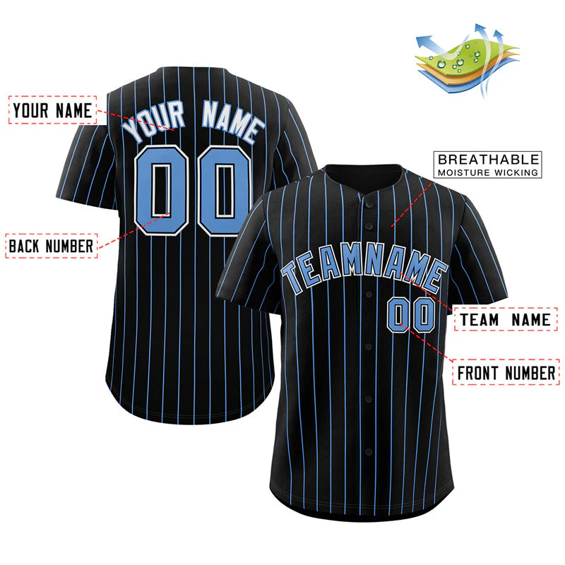 Custom Black Light Blue-White Stripe Fashion Authentic Baseball Jersey - Image 2