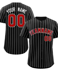 Custom Black Red-White Stripe Fashion Authentic Baseball Jersey