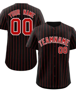 Custom Black Red-White Stripe Fashion Authentic Baseball Jersey