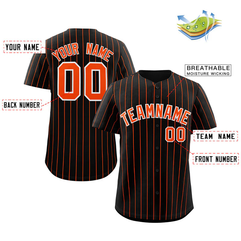 Custom Black Orange-White Stripe Fashion Authentic Baseball Jersey - Image 2