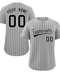 Custom Gray Black-White Stripe Fashion Authentic Baseball Jersey