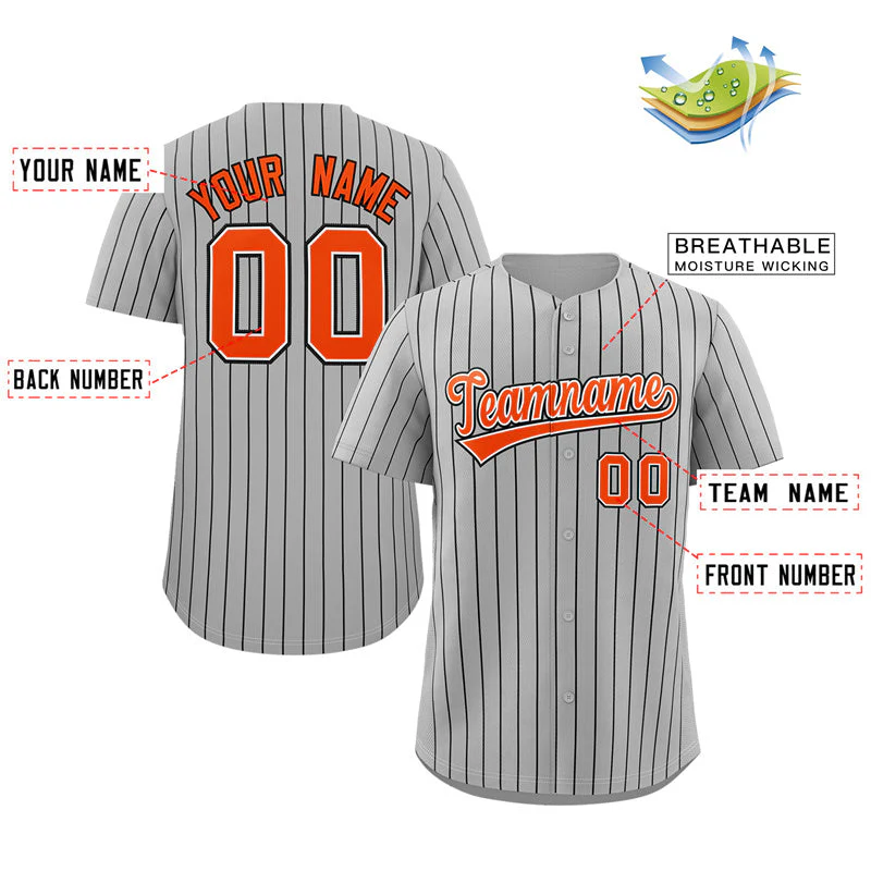 Custom Gray Orange-Black Stripe Fashion Authentic Baseball Jersey - Image 2