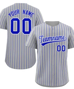 Custom Gray Royal-White Stripe Fashion Authentic Baseball Jersey