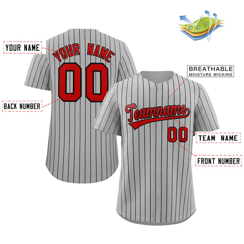 Custom Gray Red-Navy Stripe Fashion Authentic Baseball Jersey - Image 2