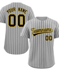 Custom Gray Black-Gold Stripe Fashion Authentic Baseball Jersey